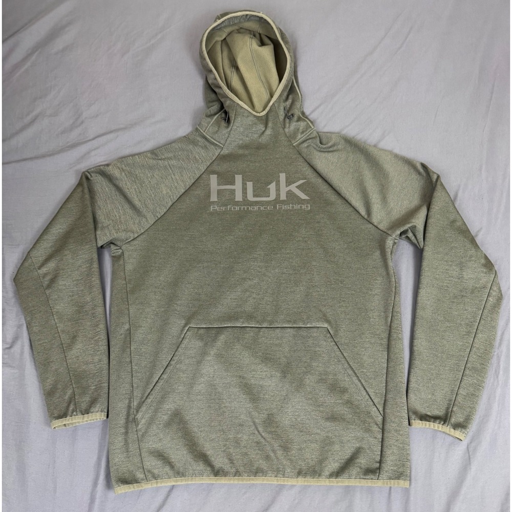 Huk Performance Fishing Mens Medium Green Fleece Lined Pullover Hoodie Raglan